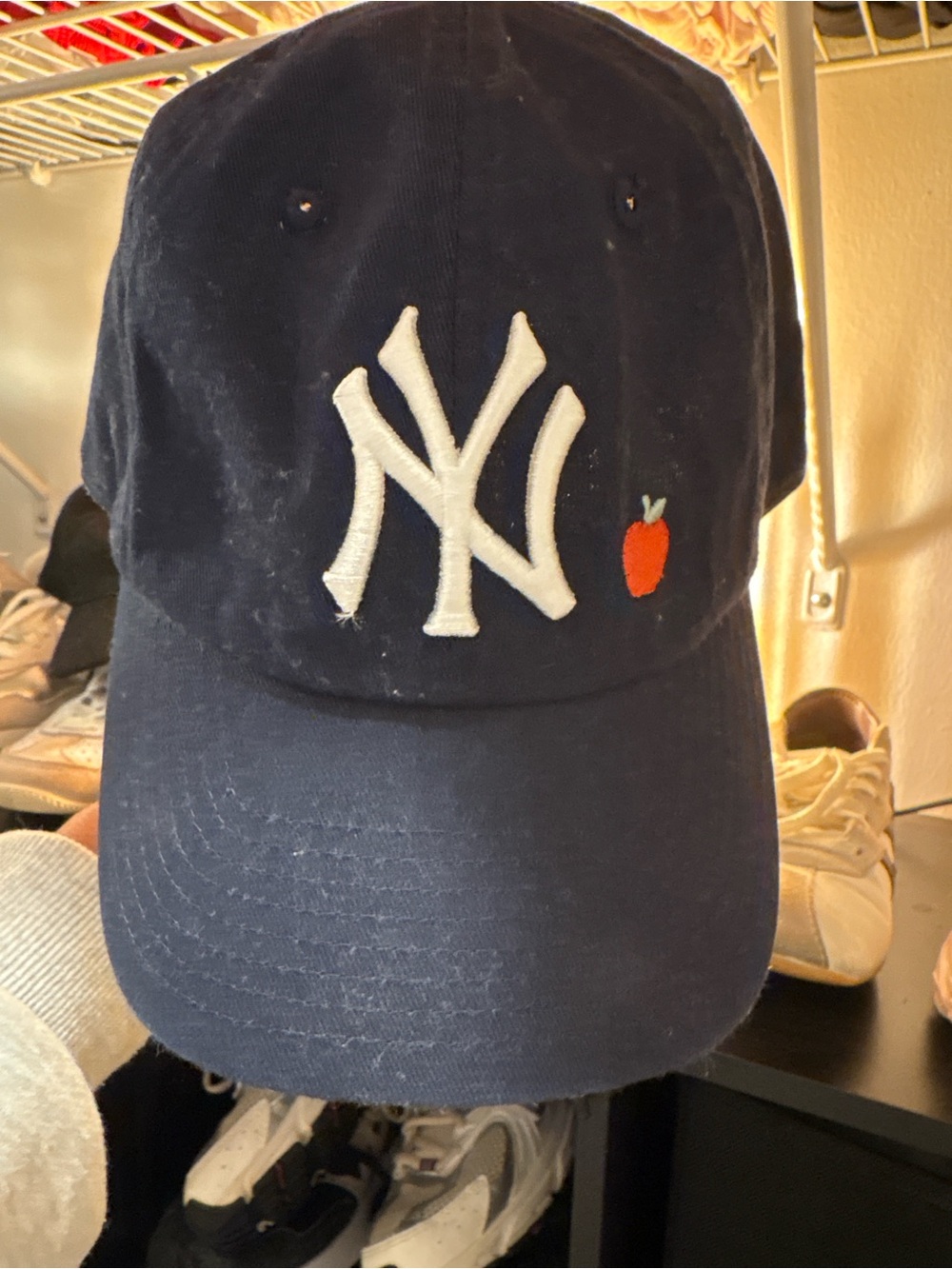 MLB Navy New York Yankees Cap with White Logo and Red Apple
